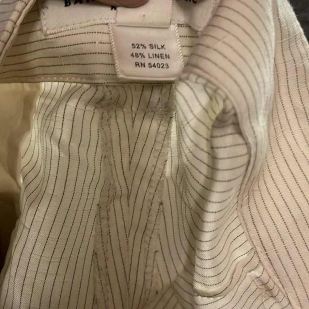 Banana Republic silk and linen Pinstriped‎ cream Ryan Fit pants 14